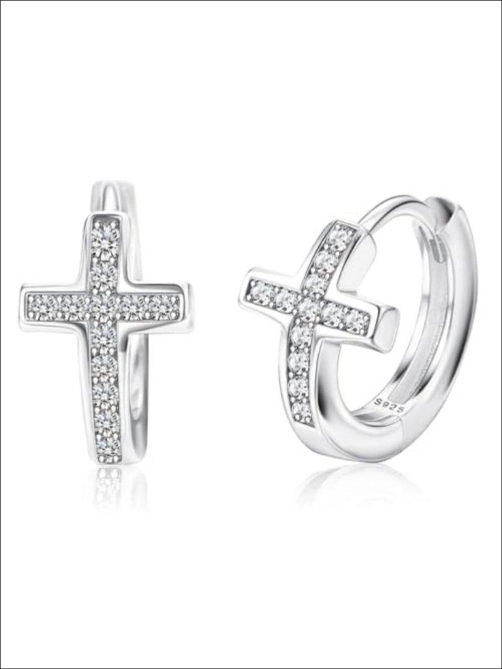Sterling Silver Cross Hoop Earrings Small Huggie Cubic Zirconia Hypoallergenic